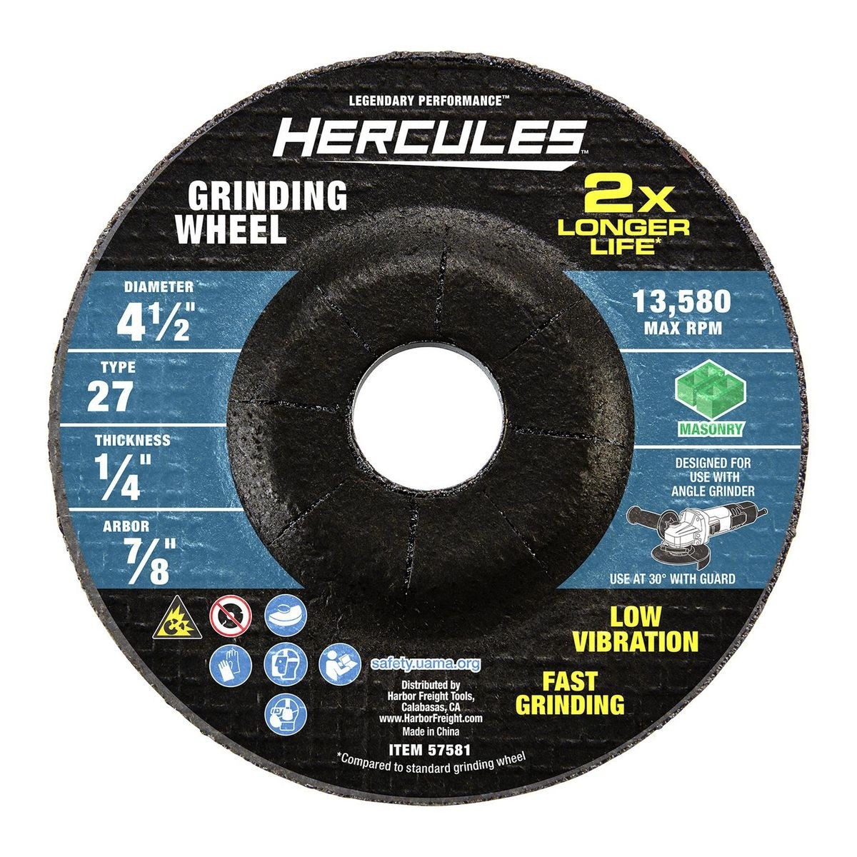 HERCULES 4-1/2 in. x 1/4 in. x 7/8 in. Type 27 Masonry Grinding Wheel