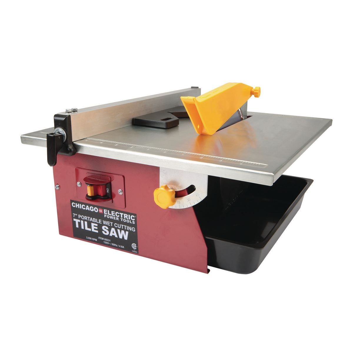 CHICAGO ELECTRIC 4.8 Amp 7 in. Table Top Wet Cut Tile Saw – Item 69231