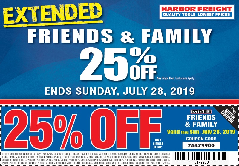 25 Off Any Single Item Through Sunday, July 28, 2019 Harbor Freight