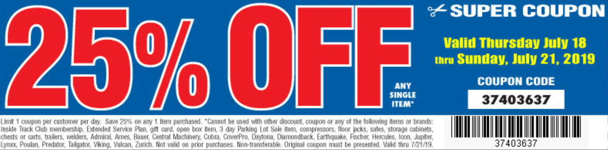 25off_Valid_20190718_20190721 – Harbor Freight Coupons