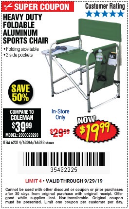 Heavy Duty Folding Aluminum Chair For 19 99 Harbor Freight Coupons