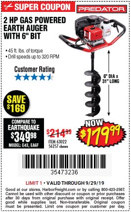 Save $35 off PREDATOR Gas-Powered Earth Auger