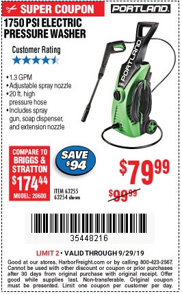 Get the Portland 1750 PSI Electric Pressure Washer for $79.99 – Harbor