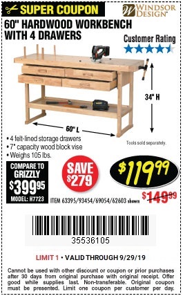 Get A 60 Inch Hardwood Workbench For Only 119 99 Harbor Freight