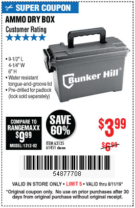 Bunker Hill Ammo Dry Box for $3.99