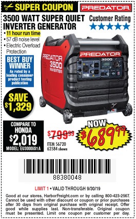 Save $110 on the Predator 3500 Watt Generator