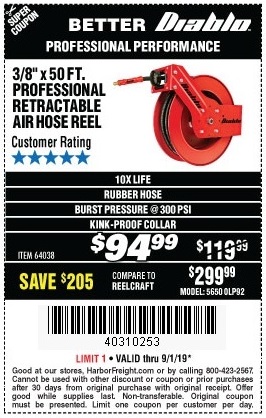50 ft retractable air hose reel harbor freight in Hose Reel Online Shopping