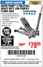 3-Ton Steel Low Profile Floor Jack for Only $79.99 – Harbor Freight Coupons