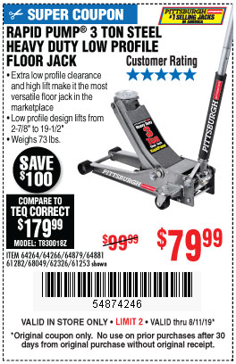 Save $20 on a 3-Ton Jack, Now Through Sunday 8-11