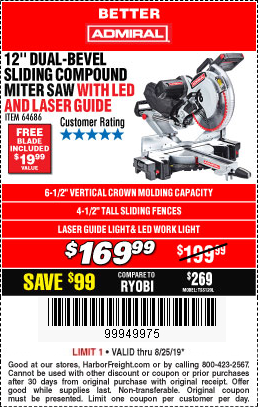 Admiral Miter Saw for $169.99 through 8/25
