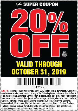 20% Off Any Single Item at Harbor Freight through October ...