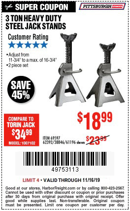 Buy the Pittsburgh 3 Ton Steel Jack Stands for $18.99 – Harbor Freight