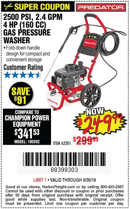through washer 2500 predator psi pressure smashed deals customer favorites prices items great hot coupon 160cc valid 4hp gpm sku