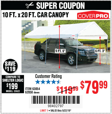Buy the CoverPro 10ft. by 20ft. Car Canopy for $79.99