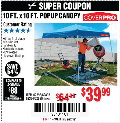 Buy The Coverpro 10ft X 10ft Pop Up Canopy For 39 99 Harbor Freight Coupons