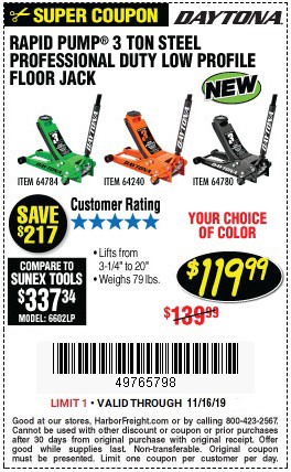 Get a 3-Ton Floor Jack with Rapid Pump Technology for $119.99 – Harbor  Freight Coupons