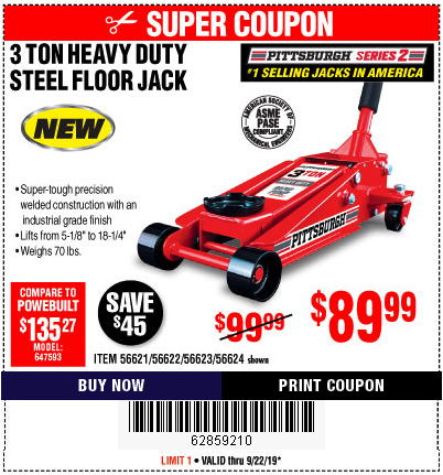 Buy the Pittsburgh 3 Ton Steel Heavy Duty Floor Jack With Rapid Pump for  $89.99 – Harbor Freight Coupons
