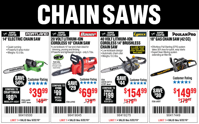 Buy a Chainsaw During Our Protection & Power Sale Harbor Freight Coupons