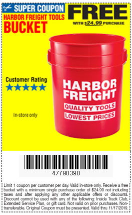 Free Harbor Freight Bucket When You Spend 24 99 Harbor Freight