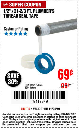 1/2 in. x 21-2/3 ft. Plumber's Thread Seal Tape