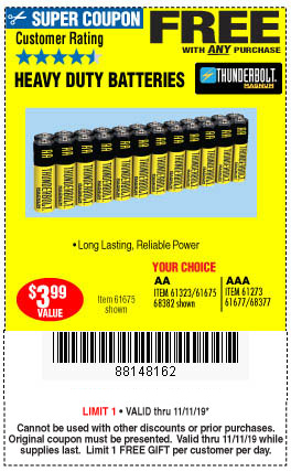 1 Free YC 24pc AA or AAA HD Battery w/Any Purchase