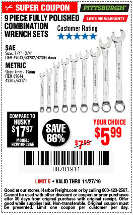 Fully Polished Metric Combination Wrench Set, 9 Pc.