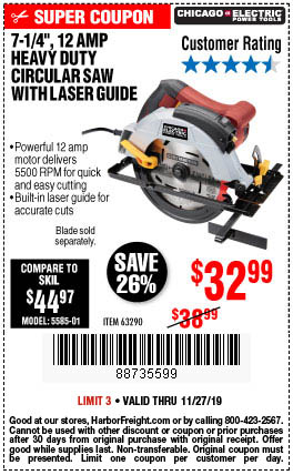 7-1/4 in. 12 Amp Heavy Duty Circular Saw With Laser Guide System