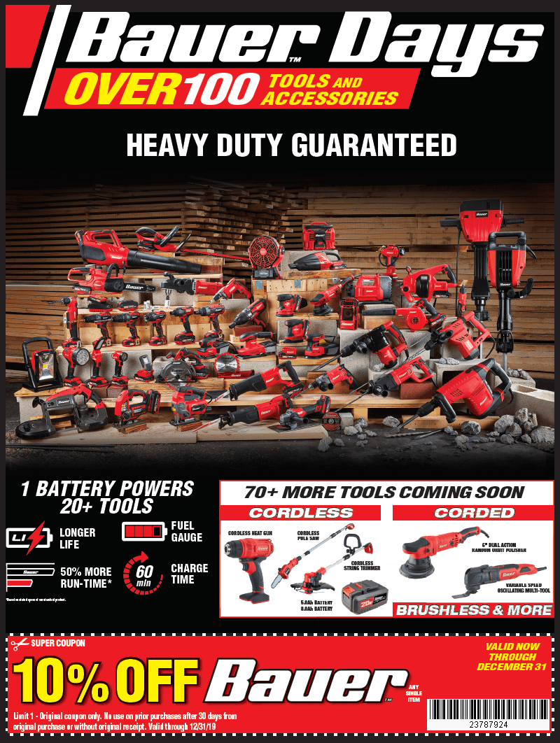 10 Percent Off Any Bauer Item Now Through December 31, 2019 – Harbor Freight Tools – Harbor