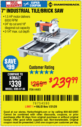 7 in. Heavy Duty Wet Tile Saw with Sliding Table
