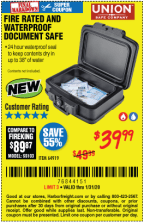 Union Safe Company Waterproof And Fire Rated Document Safe For 39 99 Through 1 31 Harbor Freight Coupons