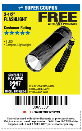 Get A Free Mini Flashlight With Any Purchase Now Through 12 22 Harbor Freight Coupons