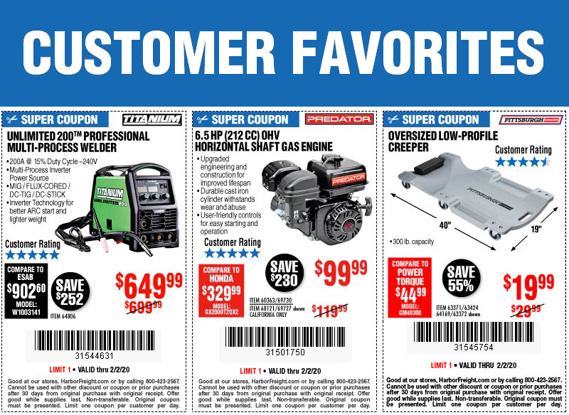Save on Customer Favorites at Harbor Freight - Expires February 2, 2020