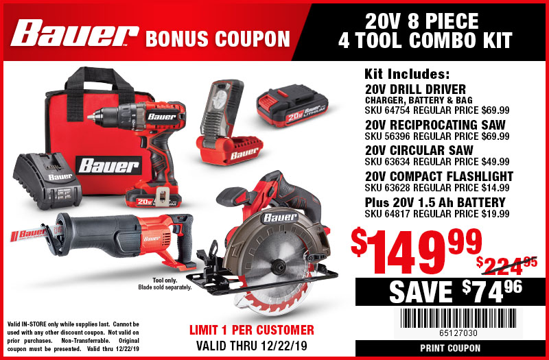 Bauer 4 Tool Combo Kit - Harbor Freight Tools
