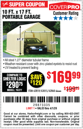 Coverpro 10 Ft X 17 Ft Portable Garage For 169 99 Harbor