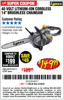 40V Lithium 14 in. Cordless Chain Saw