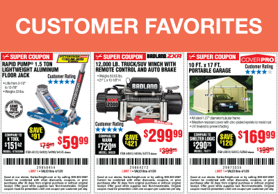 Customer Favorites at Harbor Freight - Now Through 4/1/2020