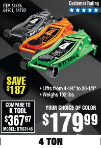 $20 Off Any Daytona Floor Jack, Now Through 1/19 – Harbor Freight Coupons