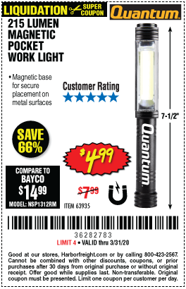 LED Pocket Work Light Offers 215 Lumens of Light Output with Magnetic Base