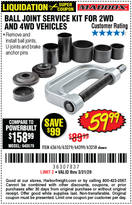 MADDOX Ball Joint Service Kit For 2WD And 4WD Vehicles for $59.99