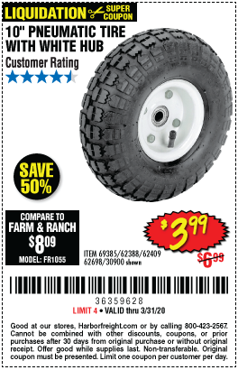 10 in. Pneumatic Tire with White Hub