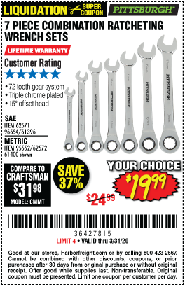 Metric Combination Ratcheting Wrench Set, 7 Pc.