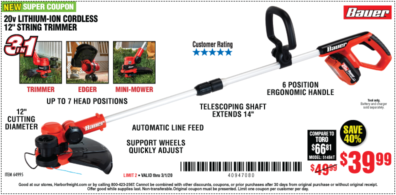20V Hypermax™ Lithium-Ion Cordless String Trimmer – Tool Only
