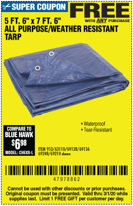 free all purpose tarp with purchase through 3 1 20 harbor freight coupons
