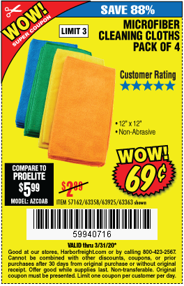 Wow Super Coupon 69 Microfiber Cleaning Cloths Harbor Freight Coupons