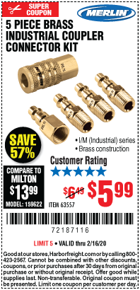 Brass Industrial Coupler Connector Kit, 5 Pc.