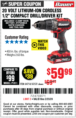 20V Hypermax™ Lithium-Ion Cordless 1/2 in. Drill/Driver Kit with 1.5 Ah Battery, Rapid Charger, and Bag