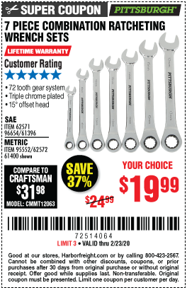 Metric Combination Ratcheting Wrench Set, 7 Pc.