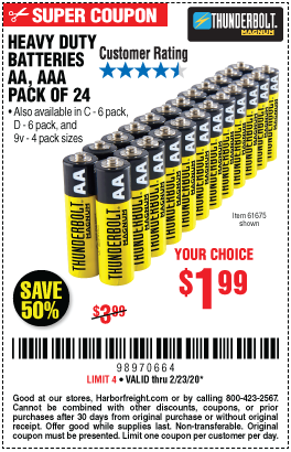 THUNDERBOLT C Heavy Duty Batteries 6 Pk. for $1.99 – Freight