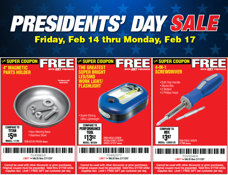 Presidents’ Day 4Day Sale! Harbor Freight Coupons
