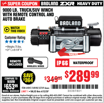 ZXR 9000 lb. Truck/SUV Winch with Remote Control and Automatic Brake